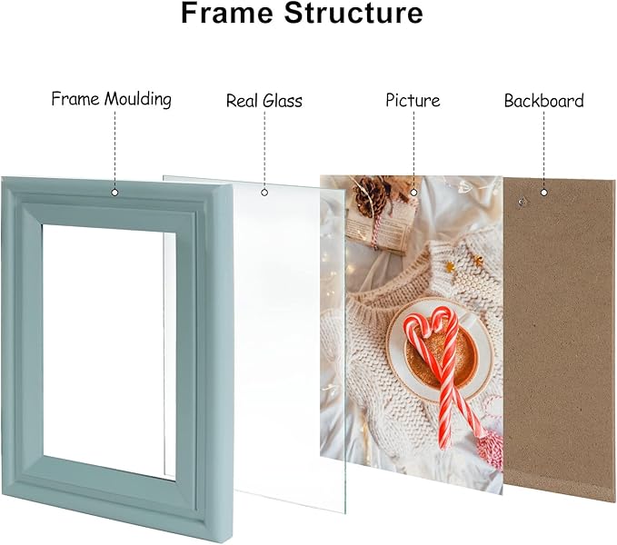 4x6 Double Hinged Picture Frame Folding Photo Frame Horizontal and Vertical in Teal Blue Pine Wood with Real Glass for Tabletop X2-LAN-HS46