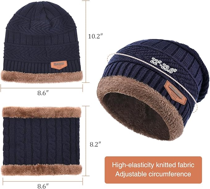 Winter Beanie Hat Scarf Glove Set for Women Snow Knit Thick Fleece Lined Ski Hat,Mens Warm Neck Warmer Touchscreen Mittens