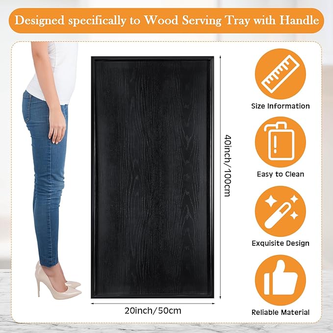 Mumufy 40 x 20 Inch Rectangle Walnut Wood Ottoman Tray Natural Handmade Decorative for Tea Coffee Classic Wooden Walnut Serving Living Room Cafe (Black)