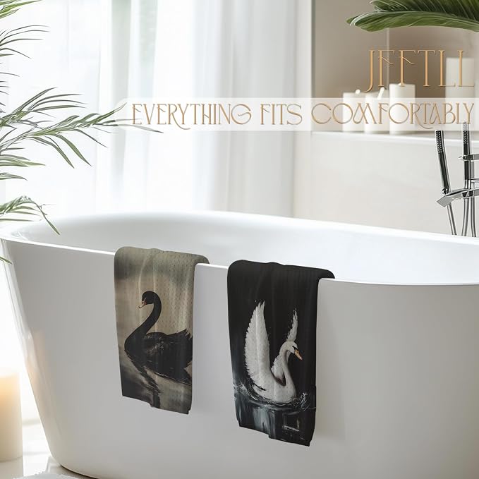Swan Decor Kitchen Towels, Vintage Swans Decor Hand Towels, Swan Gifts Decorative Towels for Bathroom, 16x24 Inch Set of 2