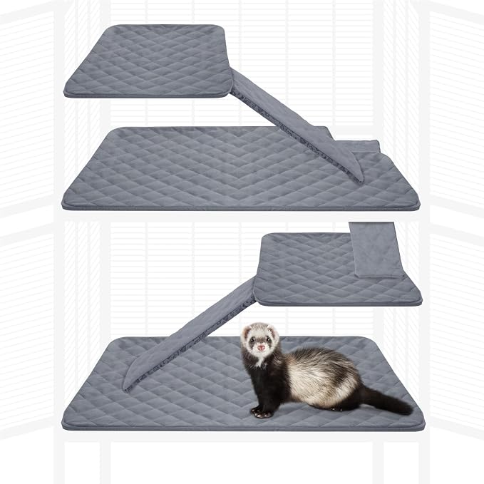 Paw Inspired Fitted Fleece Liner Set for Critter Nation 2-Story Cage, Gray | Double Unit Combo Pack for Ferret Nation/Critter Nation Cage, For Ferrets, Rats, Chinchillas, Hedgehogs, Small Animals, Pets