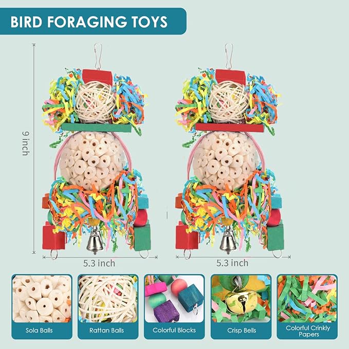 BBjinronjy Bird Toys,2PCS Hanging Natural Soft Sola Ball Beak Chew Shred Forage Toys for Parrots,Cockatiel,Conure,Love Birds,Parakeets,Budgie and Other Small Birds