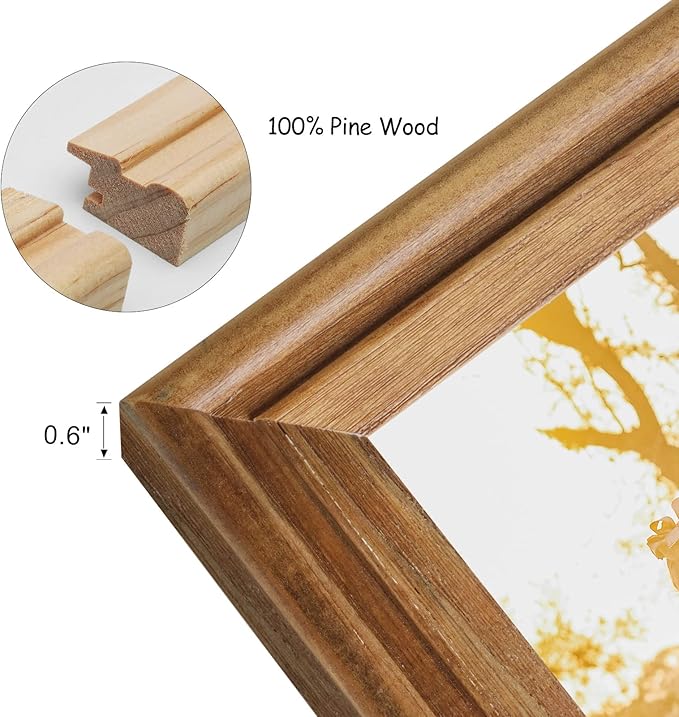 4x6 Double Horizontal Hinged Picture Frame Folding Photo Frame in Distressed Farmhouse Wood Grain Pine Wood with Real Glass for Tabletop X2-MU-2H46