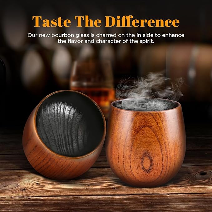 GENUINED Charred Wooden Whiskey Glasses, Bourbon Gifts for Men, Anniversary, Birthday, Christmas Gifts, Old Fashioned Smoked Bourbon Drinking Glass(1 Pack)
