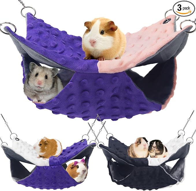 YedsIntu 3 Pcs Guinea Pig Hammock, Rat Ferret Hamster Hanging Hammock Guinea Pig Accessories for Small Animals Chinchilla Parrot Sugar Glider Ferret Squirrel (11"×11")