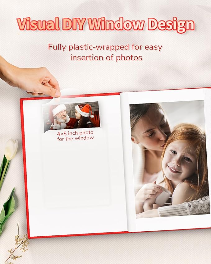 Photo Album 4x6 with 100 Pockets,Slip-in Picture Albums,Linen Cover Memory Book with Front Window,White Page Vertical Photo Book for Wedding,Family,Anniversare,Baby,Vacation