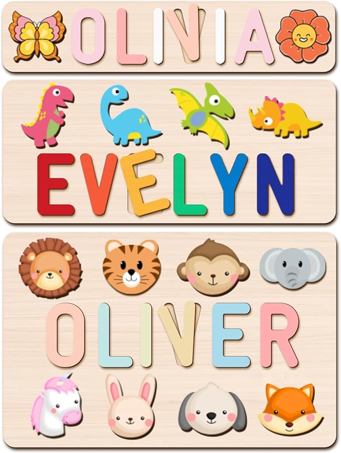 Personalized Name Puzzle with Gift Wrapping and Customizable Blessing - Custom Gift for Girl & Boy - Montessori Learning Toy for Toddlers Ages 1-3