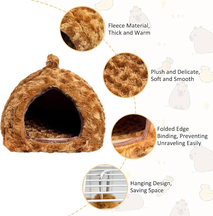 PINVNBY Guinea Pig Hamster Bed Warm Bunny Hideout Dwarf Rabbit Hideway Winter Sleeping Guinea Pig House for Hedgehog Ferret Rat Chinchilla and Other Small Animals（Brown）