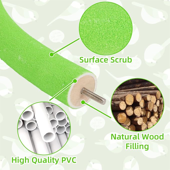 Rypet 90-Degree Parrot Perch for Cage Corner, Quartz Bird Perch (Green L) | For Paw Grinding Clean Stick Exercise, Rough Quartz Surface, Small Parakeets Cockatiel Conures