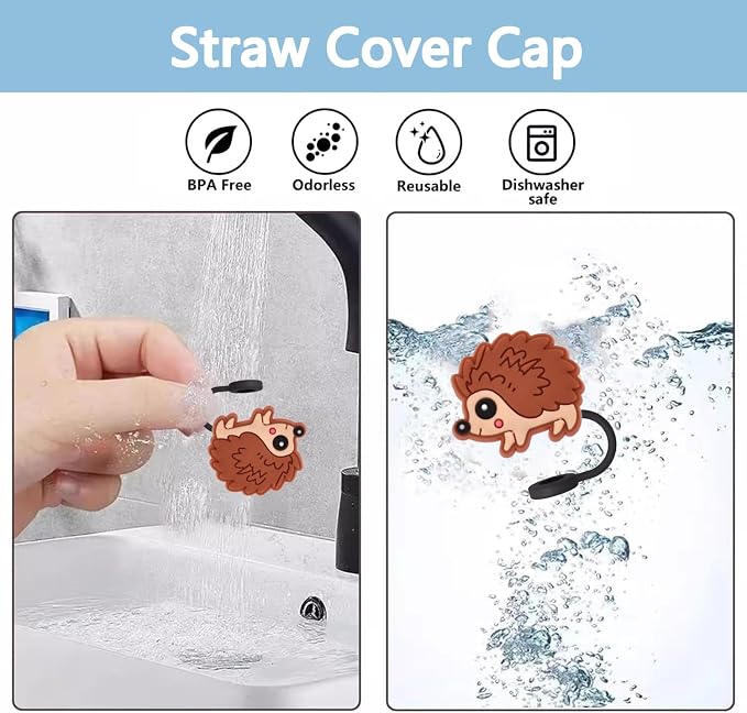 Animal Straw Toppers For Stanley Cups;Straw Covers Cap Toppers Compatible With Stanley 30&40 Oz Tumbler, Reusable & Silicone Tumbler Straws Topper For 0.4 Inch Tips Animal Lover Gifts (Hedgehog)