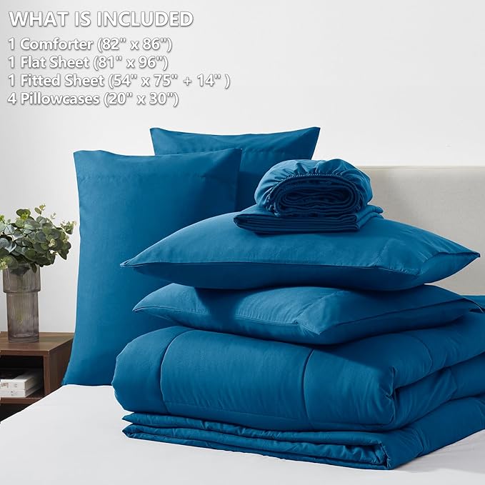 CozyLux Full Size Comforter Sets Teal, 7 Pieces Bed in a Bag, Teal Comforter Full Size, All Season Bedding Sets with Stitch Quilted Comforter, Flat Sheet, Fitted Sheet, Pillowcases