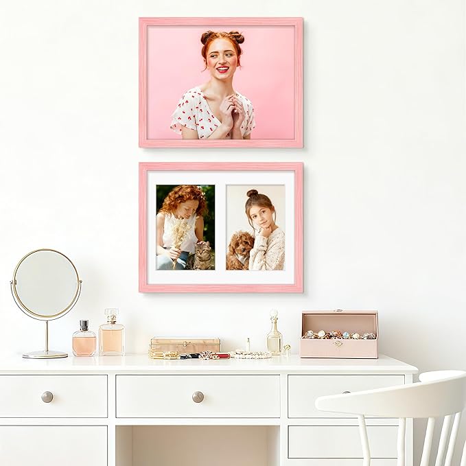 8.5x11 Double 5x7 Picture Frame Double Picture Frame Displays Two 5x7 inch Photos Available Horizontal Wall Mounting Display and Vertical Pink