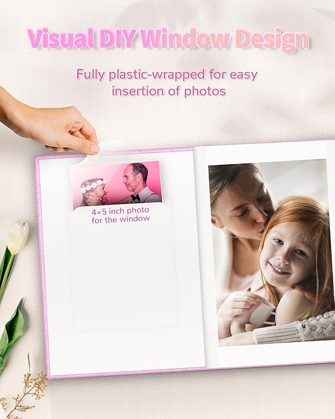 Photo Album 4x6 with 100 Pockets,Slip-in Picture Albums,Linen Cover Memory Book with Front Window,White Page Vertical Photo Book for Wedding,Family,Anniversare,Baby,Vacation