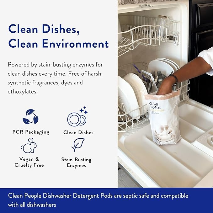 Clean People Dishwasher Pods - Cuts Grease & Rinses Sparkling Clean - Residue-Free - Phosphate Free Dishwashing Pods - Fragrance Free, 120 Pack