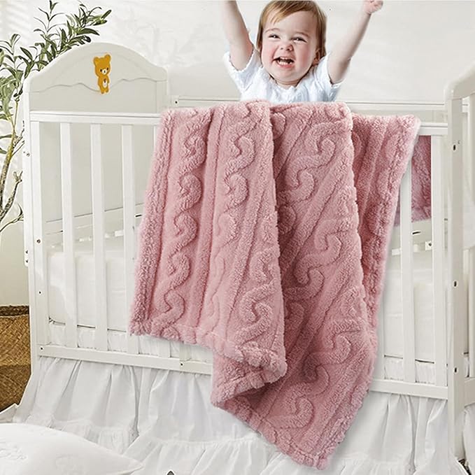 HOMRITAR 3D Fleece Baby Blanket for Girls Boys Fluffy Fuzzy Flannel Soft Warm Plush Cozy Bed Blanket for Home Decor, Toddlers Infant or Newborn Receiving Blanket (30x40inch, Coral Pink)