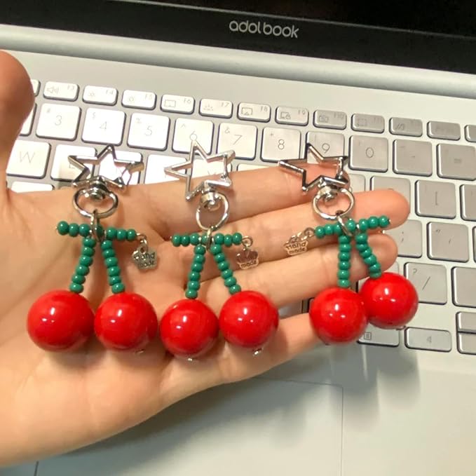 Agromusk Cute Cherry Keychain,Kawaii Cherry Bag Purse Charms for Women Car Keys Decor Gifts Stuff Accessories