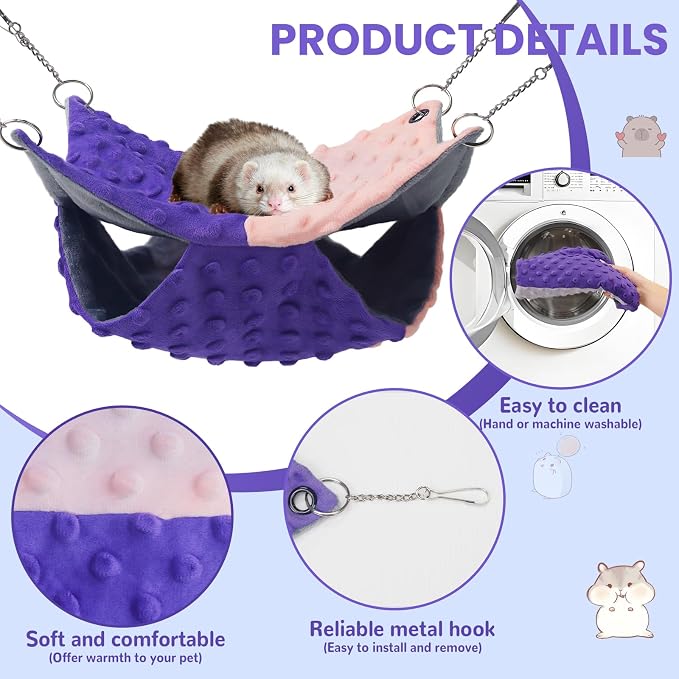 YedsIntu 3 Pcs Guinea Pig Hammock, Rat Ferret Hamster Hanging Hammock Guinea Pig Accessories for Small Animals Chinchilla Parrot Sugar Glider Ferret Squirrel (11"×11")