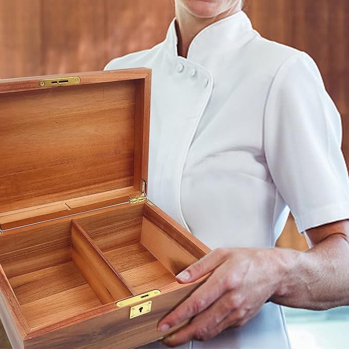 Large Wood Storage Box Decorative Wooden Box with Hinged Lid and Locking Key Premium Acacia Keepsake Chest Box Memory Gift Wooden Stash Boxes 11 X 8.5 X 5 Inches