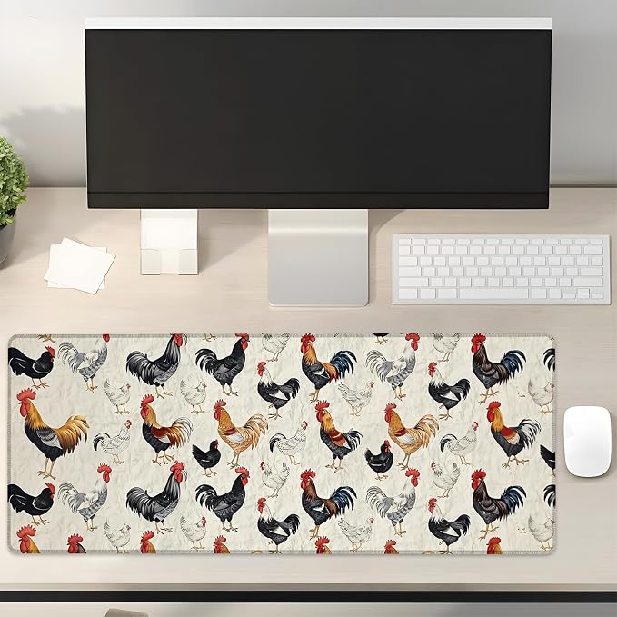 Cute Farm Chickens Gaming Mouse Pad Gifts 31.5" x 11.8", Non-Slip Rubber Base MousePads for Computers Laptop School Office Home Accessories Decor, Mouse Pad, Keyboard Desk Mat