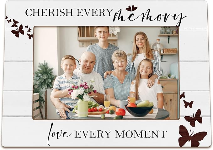 Family Photo Frame, Housewarming Gifts for Family Mom, Long Distance Wooden Photo Frames, Cherish Every Memory and Love Every Moment Decorative Picture Photo Frame for Desk Table 4X6 Photos