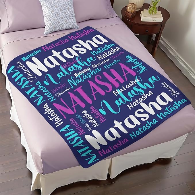 Personalized Custom Baby Blanket with Name for Girls Boys Kids Customized Flannel Blanket for Bed Nursery Room Baby Stroller