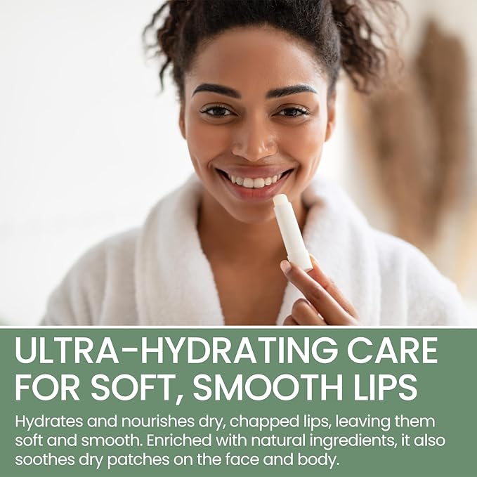 Organic Lip Treatment Balm Ultra Hydrating & Nourishing Care for Dry, Chapped, Cracked Lips & Skin, Visibly Smooths Wrinkles & Fine Lines, Natural Skin Care, Travel Size, Women and Men