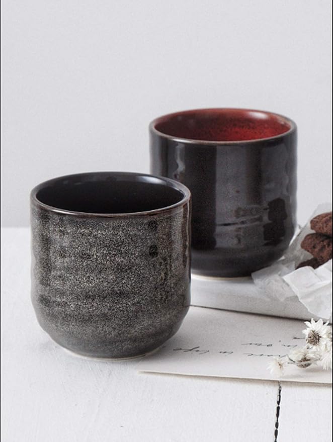 Japanese Style Ceramic Tea Set, Tea Cup, Coffee Cup, Yerba Mate Set, Ceramic Mate Cup Set of 4 (Brown grey)