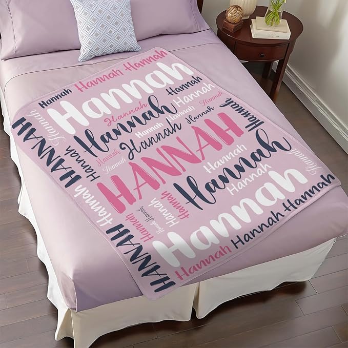 Personalized Custom Baby Blanket with Name for Girls Boys Kids Customized Flannel Blanket for Bed Nursery Room Baby Stroller