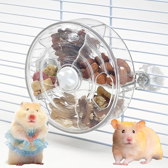 VCEPJH Rat Foraging Toy Interactive Slow Feeder with Transparent Rotating Treat Dispenser Wheel for Enrichment Activities Pet Rat Cage Accessories Ideal for Syrian Hamster Gerbil Mice (White)