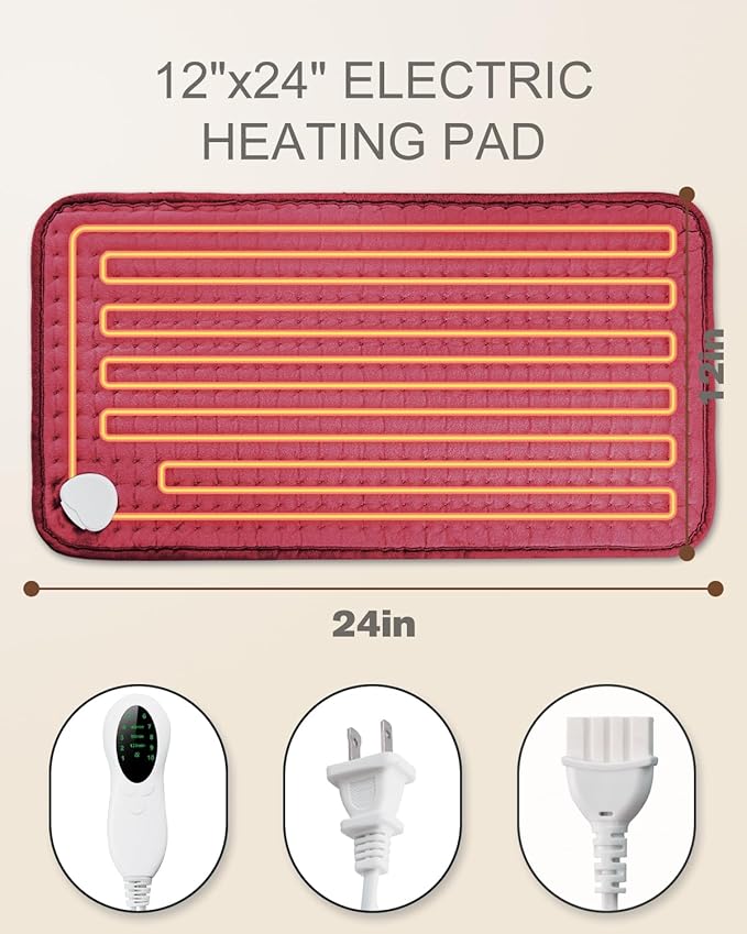 Electric Heating Pad for Period Cramps, LANVA Birthday Gifts for Women Her, Heat Pad for Neck and Shoulders and Back Pain Relief, Machine Washable, ETL Certified, 12"x24", Red