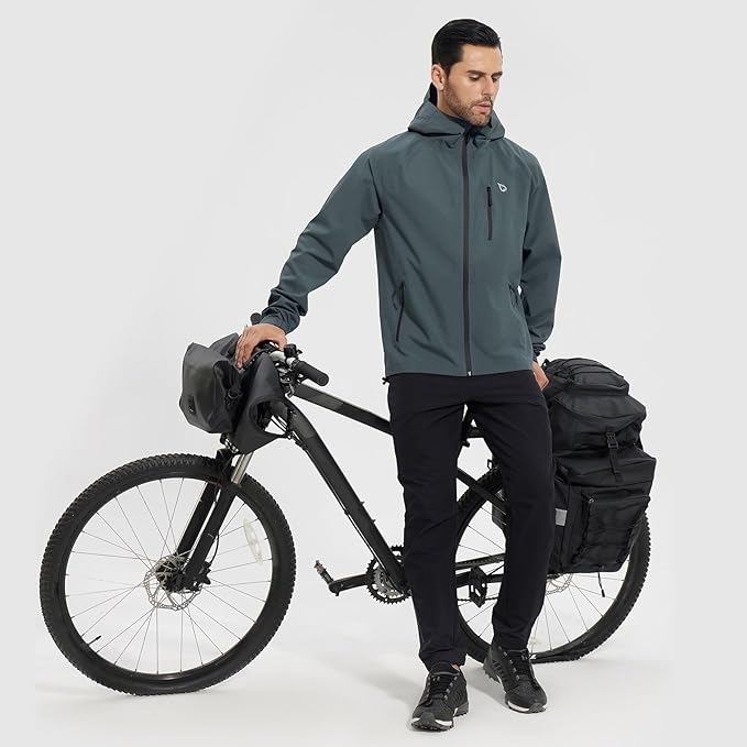 baleaf Men's Rain Jacket Waterproof Windbreaker Raincoat Running Cycling Hiking Gear Hood Lightweight Reflective Packable