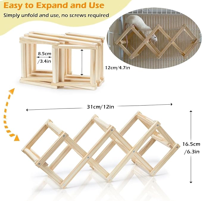 Kiln-Dried Wood Rat Climb Toy, Hanging Cage Ladder Activity (S, 1pc) | Natural Rat Cage Bridge, Multiple Openings & Directional Ramps Offer Challenges to Satisfy Rats' Instincts for Explore & Play