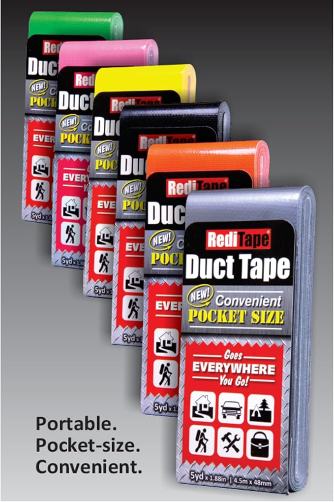 Travel Size Pocket Duct Tape Colors 2-Pack – Flat Compact Small Mini Roll - for Repairs Camping Emergency EDC DIY Crafts - 1.88 inch x 5 Yards per Flat Pack (Silver & Black)