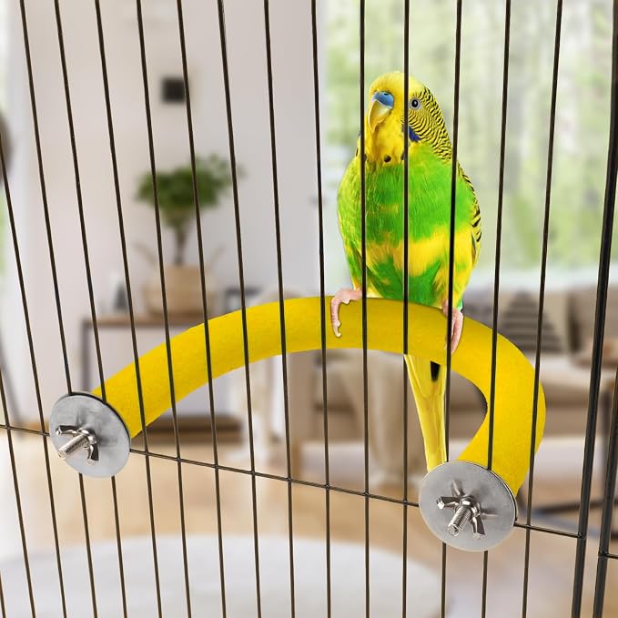 Rypet U-Shaped Parrot Perch, Quartz Bird Perch for Cage(Yellow S) | Safe Chew & Rest Perch, Durable Non-Toxic Cage Accessory, for Parakeets, Cockatiels, Lovebirds, Budgies & Small Conures