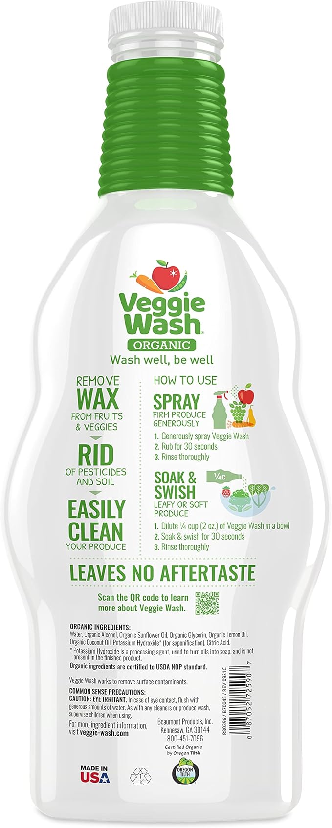 Veggie Wash Organic Fruit and Vegetable Wash Soaker, 32 Fluid Ounce (Pack of 4)
