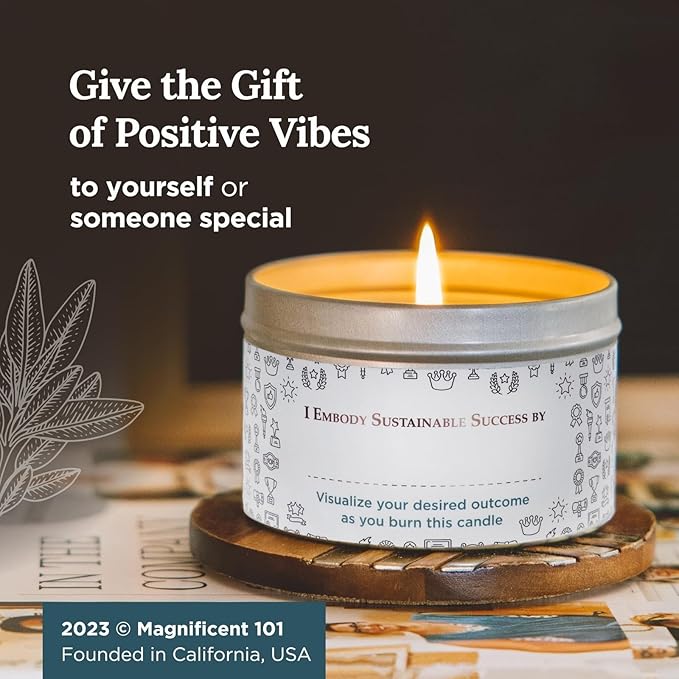 MAGNIFICENT 101 Study & Momentum Creation Candle for Success - 6 Oz White Tin - 35 Hour Burn Soy Wax - Sage, Bergamot & Sandalwood Scent - Energy Cleansing & Manifestation