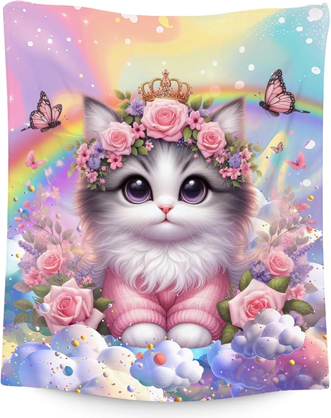 Kids Blankets Blanket with Cat - 50x60 Inches Cozy Soft Flannel Throw Gifts for Couch, Bedroom