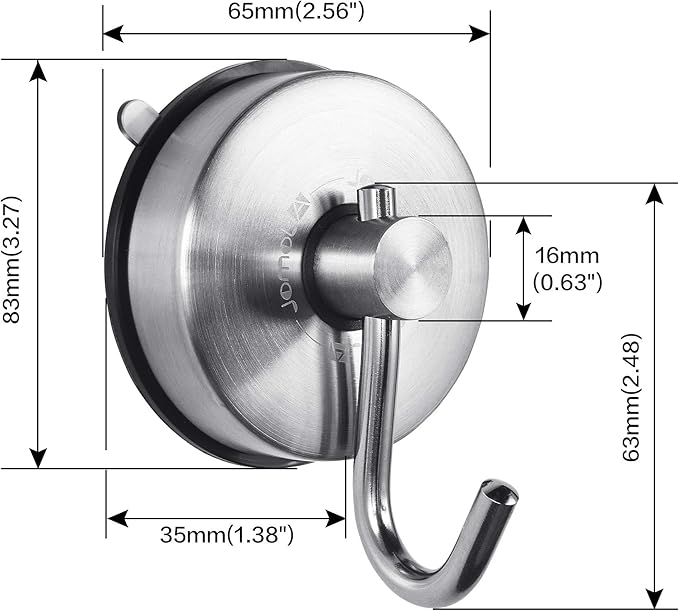 JOMOLA Suction Cup Shower Hook for Inside Shower Towel Hooks with Suction Cup Holder Kitchen Utensil Storage Organizer for Bathroom Towel Hanger Stainless Steel Brushed Finish, 2PCS