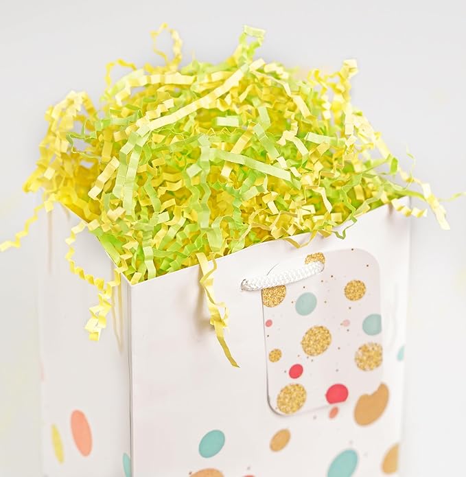 Bobobag - 1LB Easter Crinkle Cut Paper Shred Filler Recyclable Gift Wrap confetti Raffia Grass Shred Paper for Easter Baskets Filler Creative Eggs Decor (Yellow & Green)