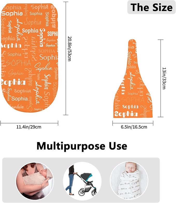 Newborn Swaddle Blankets Hat Name Lettering Orange Sets Soft Baby Receiving Blanket Swaddle Sack for Baby Shower Infant Boy Girl Gift