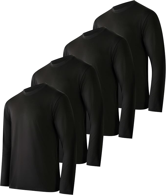 Real Essentials 4 Pack: Mens Long Sleeve Dry Fit T Shirts Hiking Fishing Workout Gym Work Sun UPF 50 Wicking Running Tee