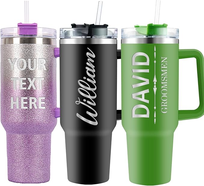 Personalized 40oz Tumbler with Handle Custom Insulated Stainless Steel Coffee Cups Travel Mug with Engraved Name and Straw Lid Customized Gifts for Women Men Dad Mom Father's Day
