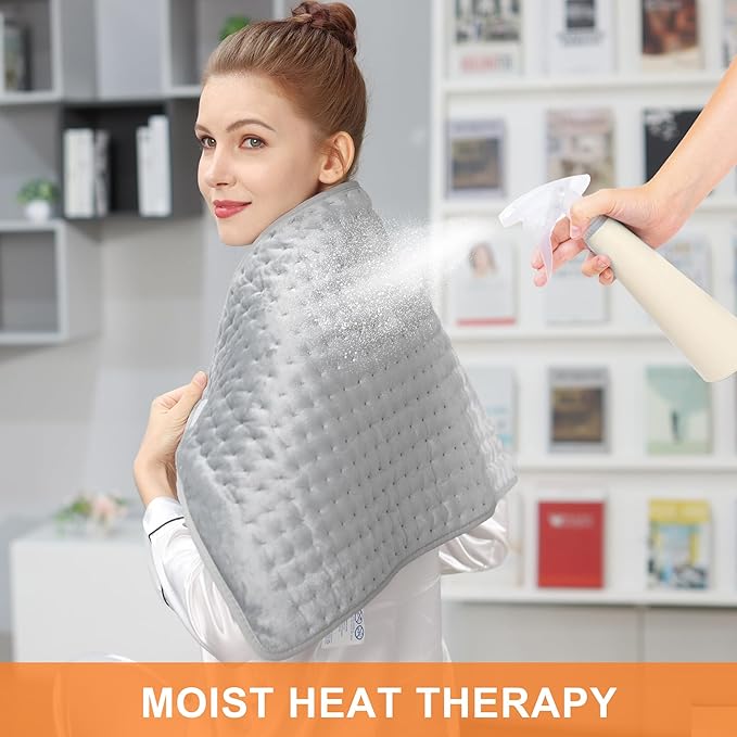 Deepsoon Heating Pad,Electric Heating Pads for Back,Neck,Abdomen,Moist Heating Pad for Shoulder,Knee,Arms,Legs,Dry/Moist Heat & Auto Shut Off,Christmas Gifts for Men and Women,Light Gray,40x20 Inch