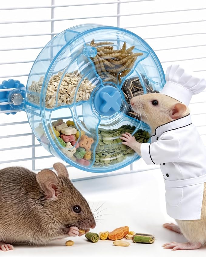 Rotating Rat Foraging Toy, Boosts Mental & Digestive Health | Interactive Slow Feeder with 5 Compartments & 2 Openings, Hanging Rat Enrichment Toy, Sturdy Rodent Toy Safe Cage Accessory