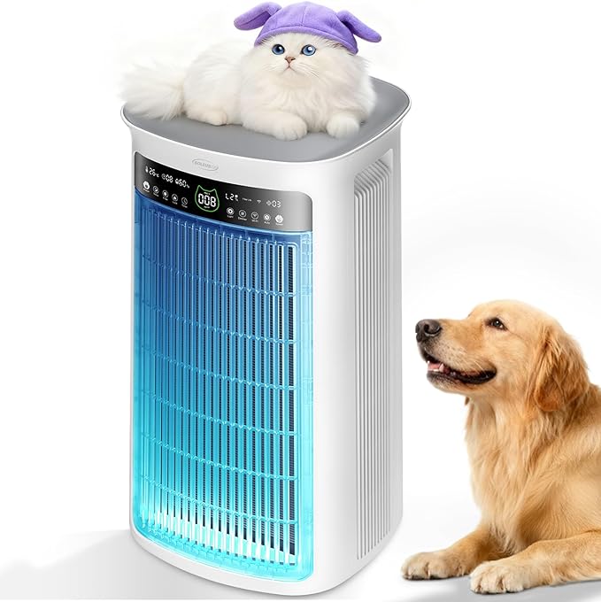 Soleus Air Air Purifier for Large Room Up to 4000 Sq. Ft, Pet Air Purifier for Home Bedroom, with Washable Pre-Filter, 3-Channel Air Quality Monitor, 4-in-1 HEPA, 22dB Quiet Sleep Auto