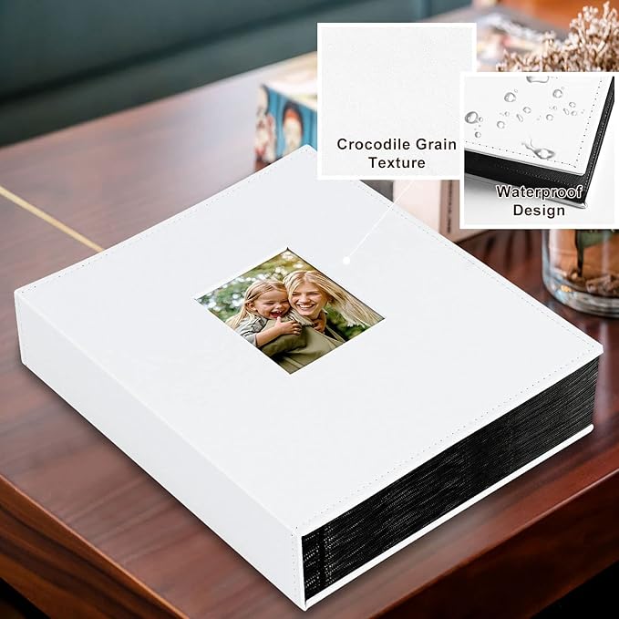 Ywlake Photo Album 4x6 400 Pockets, Leather Photo Albums Holds 400 Vertical Pictures Only White