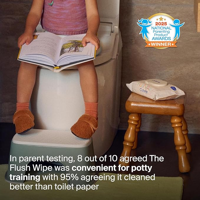 Coterie Flushable Wipes for Toddlers, Designed for Potty Training, Safe for Sensitive Skin, Hypoallergenic, 99% Water, Plant-Based, Fragrance Free, Sewer & Septic Safe, 16 Pack (448 Wipes)