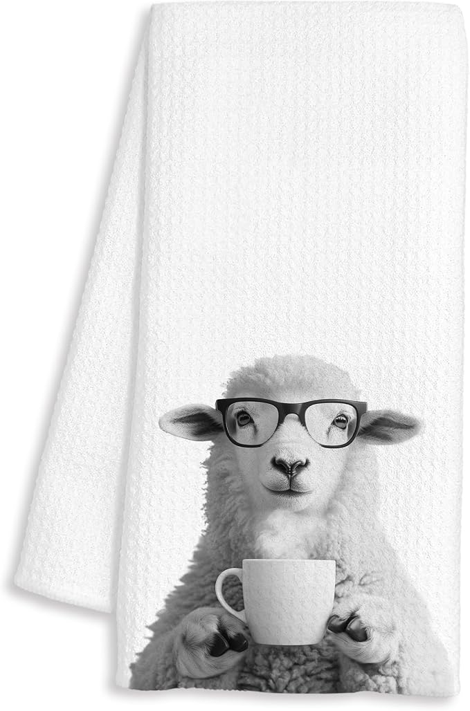 Funny Sheep Decor Coffee Kitchen Towels Gift, Sheep Gifts for Women, Coffee Gifts for Women, Animal Lover Gift Decorative Dish Hand Tea Towels for Kitchen Home Bar Decor, 16x24 Inch