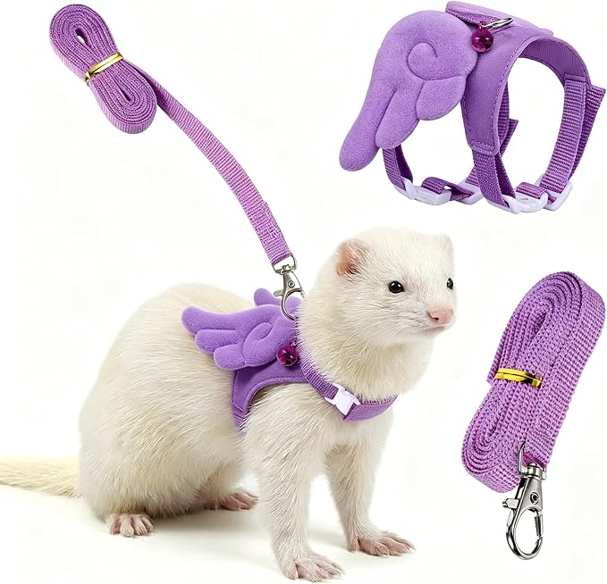 Ferret Harness and Leash Set Small Animals Vest Harness Soft-Harness Leash Vest Set with Bell Guinea Pig Clothes for Baby Ferret Rats Hamster Teacup Chihuahua Mouse Small Pet (Purple)
