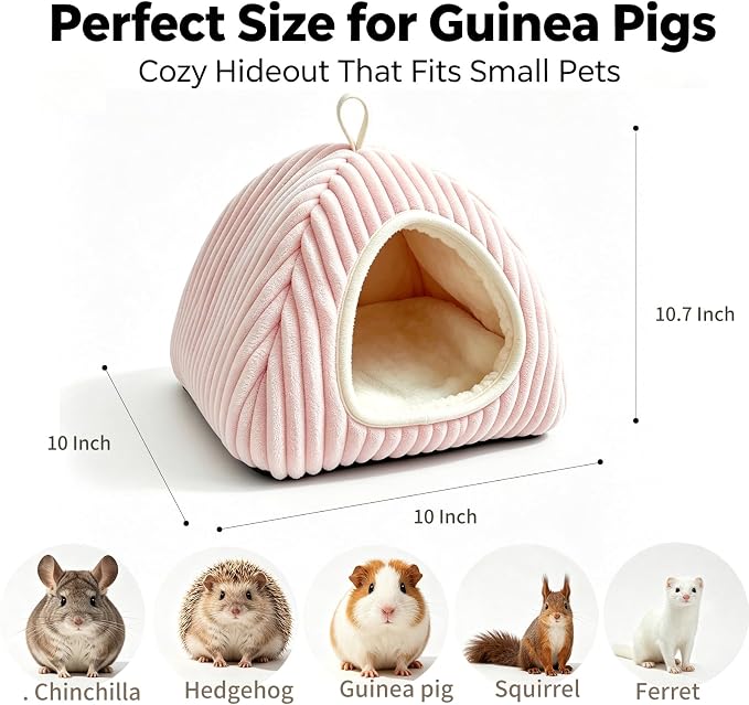 Guinea Pig Hideout Bed, Dwarf Rabbit Enclosed Cave,Pink | Small Animals Sleeping House with Removable Cushion, Foldable Washable Nest for Bunny, Hedgehog, Ferret, Chinchilla, Indoor